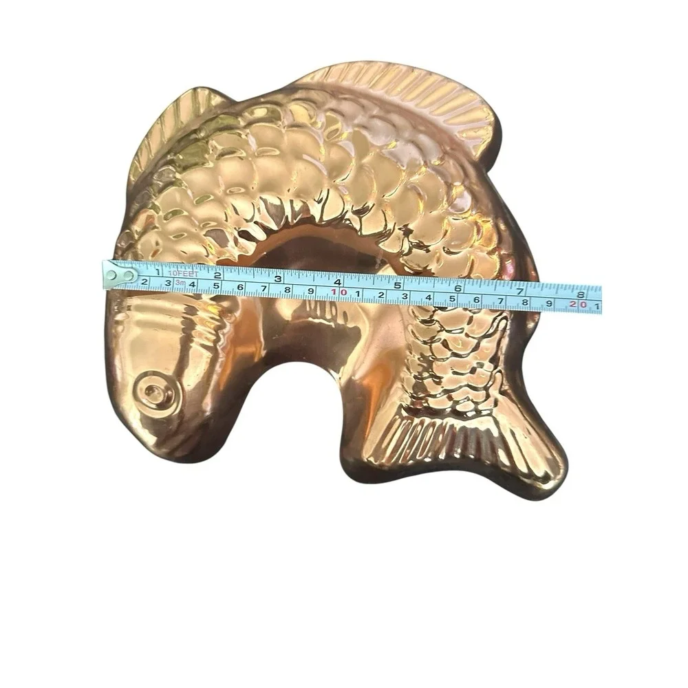 Vintage Fish Cake Jello Mold Copper Plated Tin Wall Hanging Decor Made in Korea